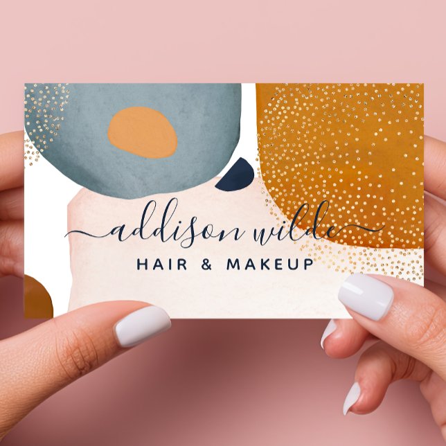 Modern Abstract Circle Gold Confetti Blush Navy Business Card (Creator Uploaded)