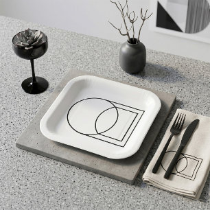 Modern Abstract Circle Square Art Paper Plate