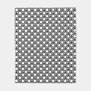 Modern Abstract Circles and Lines on Black & White Fleece Blanket