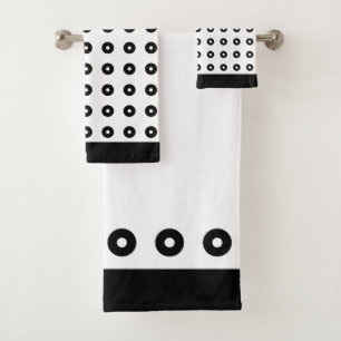Modern Abstract Circles in Black & White Bath Towel Set