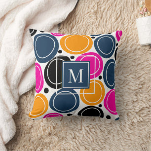 Modern Abstract Circles Monogram Pink Teal Cushion