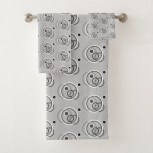 Modern Abstract Circles on Light Silver Grey Bath Towel Set