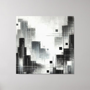 Modern Abstract-Cityscape in Black and White Canvas Print