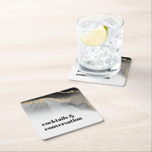 Modern Abstract Cocktails and Conversation Party Square Paper Coaster