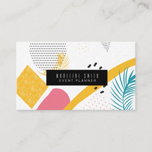 Modern Abstract Collage Tropical Coral Teal Business Card (Front)