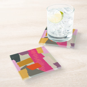 Modern Abstract Colorful  Color Blocks  Glass Coaster