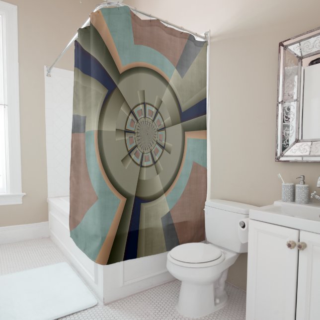 Modern Abstract Colour Harmony Fractal Art Graphic Shower Curtain (In Situ)