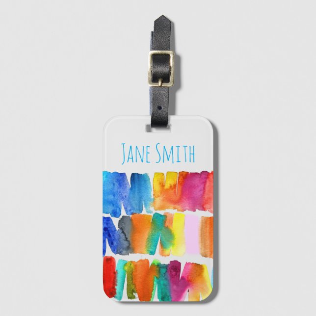 Modern abstract colour riot crazy colours luggage tag (Front Vertical)