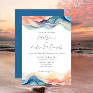 Modern Abstract Colour Wave Blue Wedding Invitation