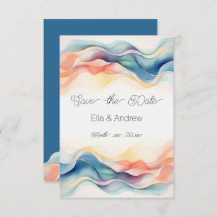 Modern Abstract Colour Wave Blue Wedding   Save The Date