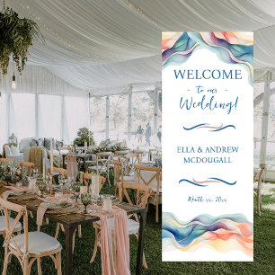 Modern Abstract Colour Wave Blue White Wedding Retractable Banner