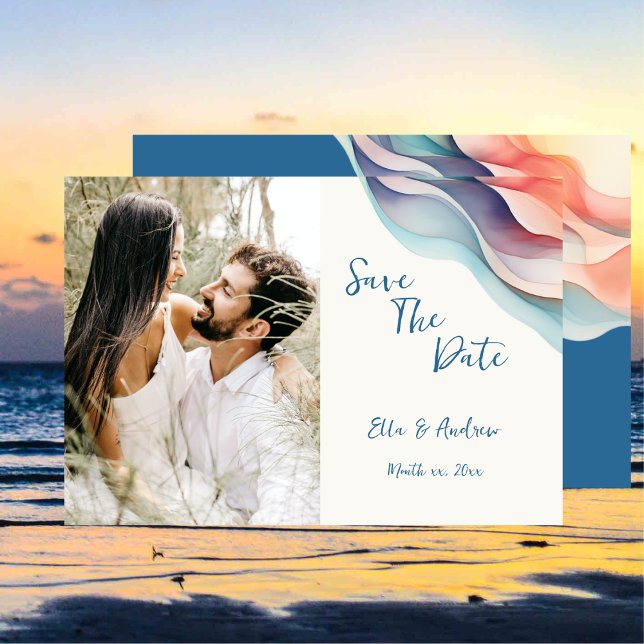 Modern Abstract Colour Wave, Photo Save The Date (Modern Abstract Color Wave Photo Wedding Save The Date Card)