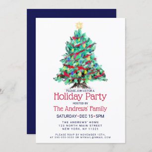 Modern Abstract Colourful Decorated Tree Holiday Invitation