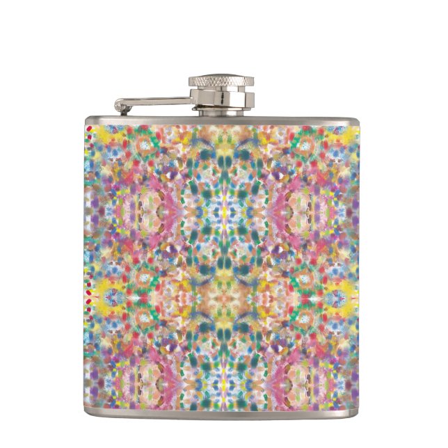 Modern Abstract Colourful Mosaic Mandala Hip Flask (Front)