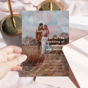 modern abstract colourful overlay photo wedding invitation