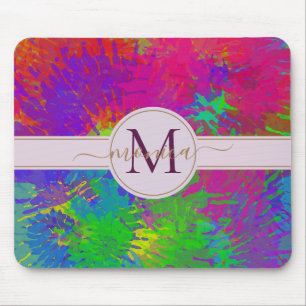 Modern Abstract Colourful Tie Dye Monogrammed Mouse Mat
