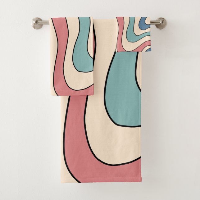 Modern Abstract Colourful Wavy Stripe Pattern  Bath Towel Set (Insitu)