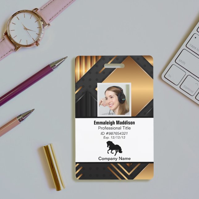 Modern Abstract Company Employee Id | Black Gold Badge (Creator Uploaded)