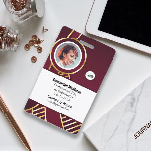 Modern Abstract Company Employee Id Burgundy ID Badge