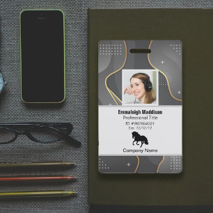 Modern Abstract Company Employee Id   Silver Grey Badge