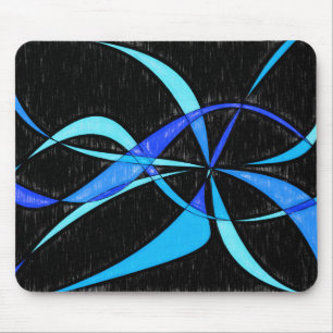 Modern Abstract Cool Blue Fish Pencil Drawing Mouse Mat