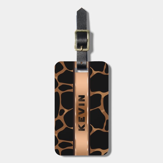 Modern Abstract Copper Leopard Animal Print Luggage Tag (Front Vertical)