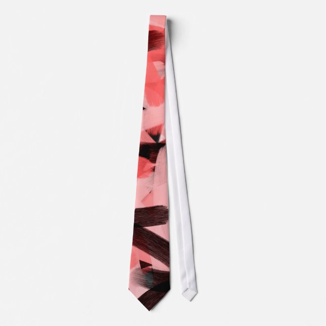 Modern Abstract Coral Pink Black Brushstroke Art Tie (Front)