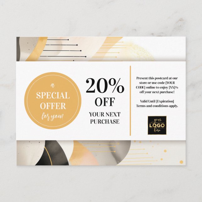 Modern Abstract Coupon Discount Postcard (Front)
