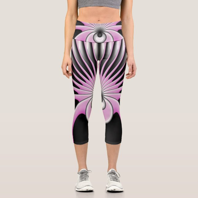 Modern Abstract Crazy Fractal Art Pattern Capri Leggings (Front)