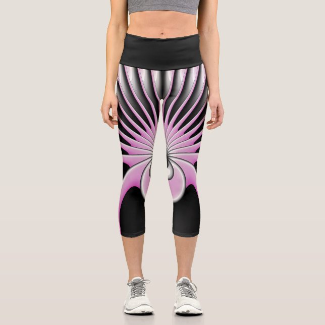 Modern Abstract Crazy Fractal Art Pattern Capri Leggings (Front)