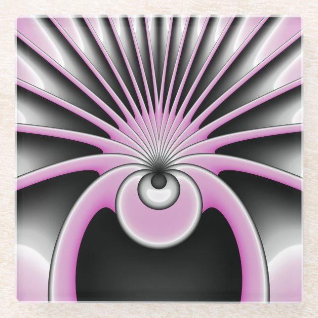 Modern Abstract Crazy Fractal Art Pattern Glass Coaster (Front)