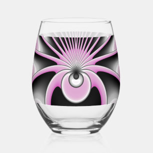 Modern Abstract Crazy Fractal Art Pattern Stemless Wine Glass