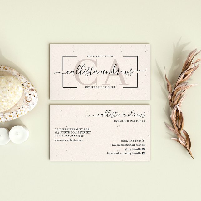Modern Abstract Cream Earth Tone Signature Script Business Card (Creator Uploaded)