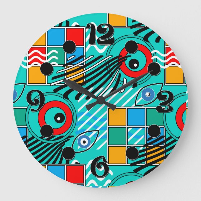 Modern abstract creative multicolored pattern large clock (Front)