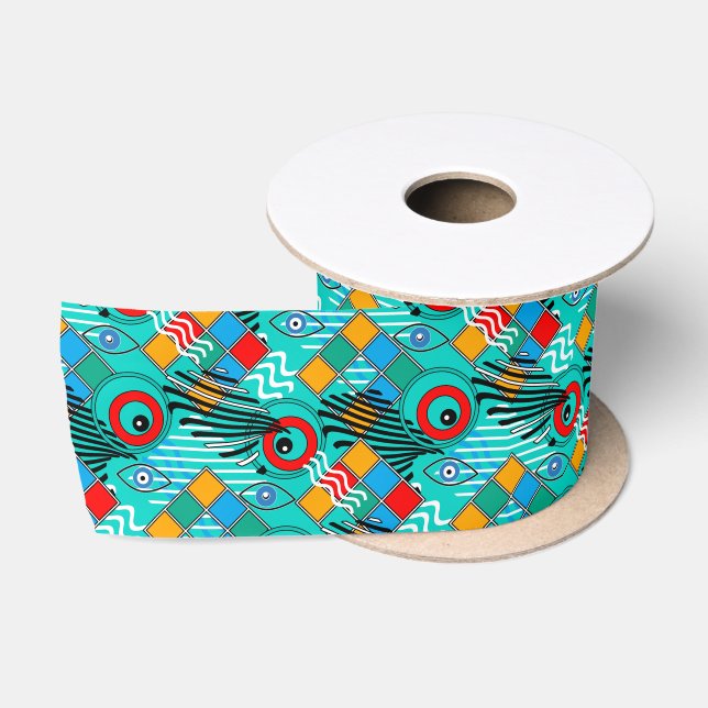 Modern abstract creative multicolored pattern satin ribbon (Spool)