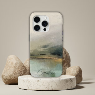 Modern Abstract Custom Name Landscape Teal iPhone 15 Pro Case