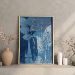 Modern Abstract Cyan Blue Botanical Poster