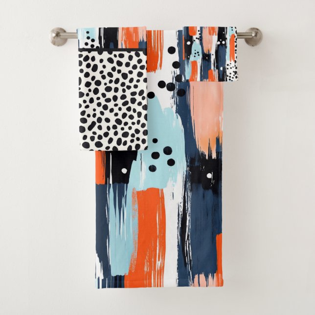 Modern Abstract Dalmatian Dog Abstract Pattern Bath Towel Set (Insitu)
