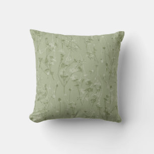 Modern Abstract Dark Sage Green Wildflowers Cushion