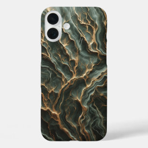 Modern Abstract Dark Teal and Gold Marble Phone  iPhone 16 Plus Case