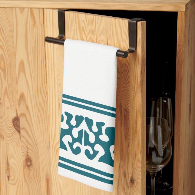 Modern Abstract dark teal shape art Tea Towel (Thirds Fold)