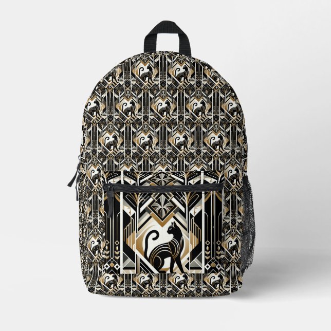 Modern Abstract Decorative Cat Printed Backpack (Front)