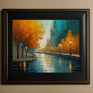 Modern Abstract Design Gold and Blue European  Poster