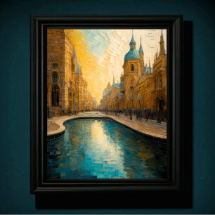 Modern Abstract Design Gold Blue European  Poster