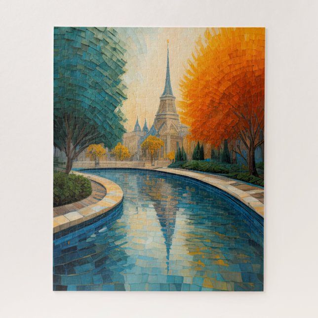 Modern Abstract Design Gold Orange Blue European  Jigsaw Puzzle (Vertical)