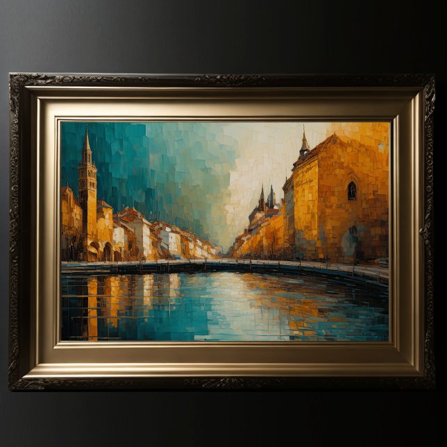 Modern Abstract Design Gold Orange Blue European  Poster (Creator Uploaded)