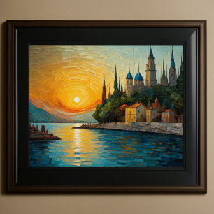 Modern Abstract Design Gold Orange Blue European  Poster