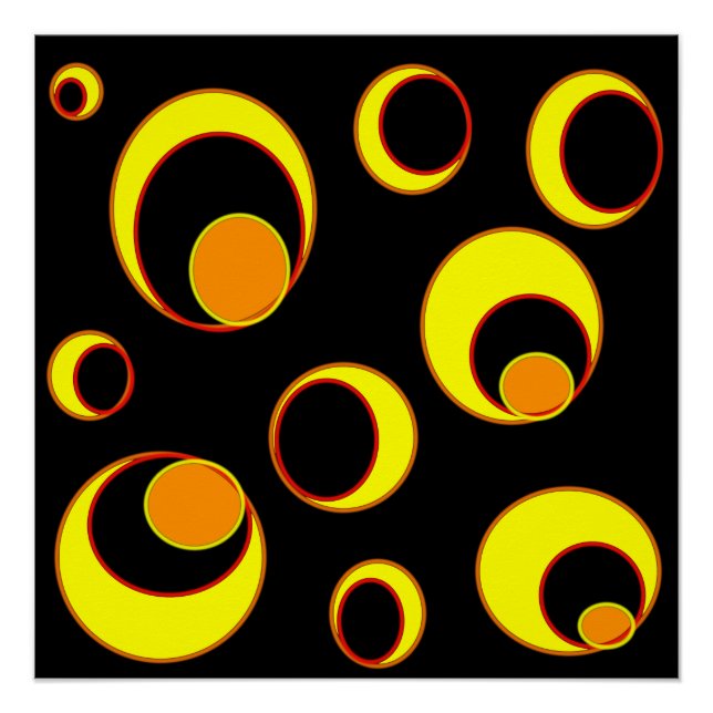 Modern abstract design, yellow circles on black  poster (Front)