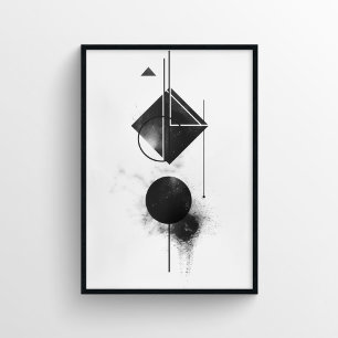 Modern Abstract Digital Art in Black and White Poster