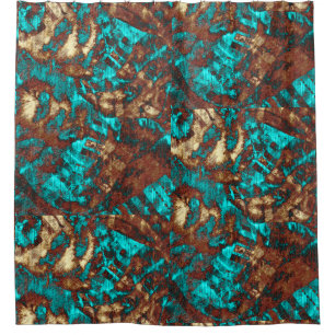 Modern Abstract Distressed Turquoise Brown Tan Shower Curtain